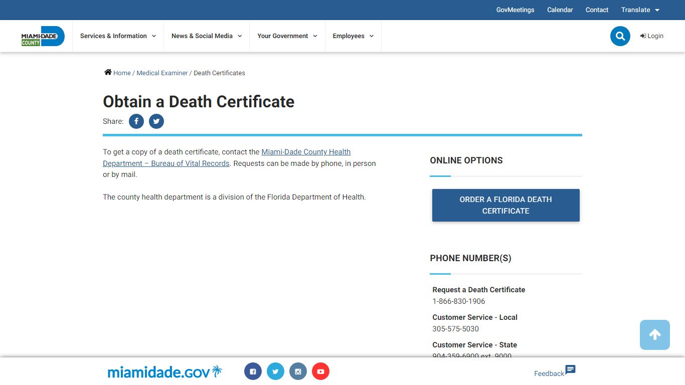 Death Certificates - Miami-Dade County