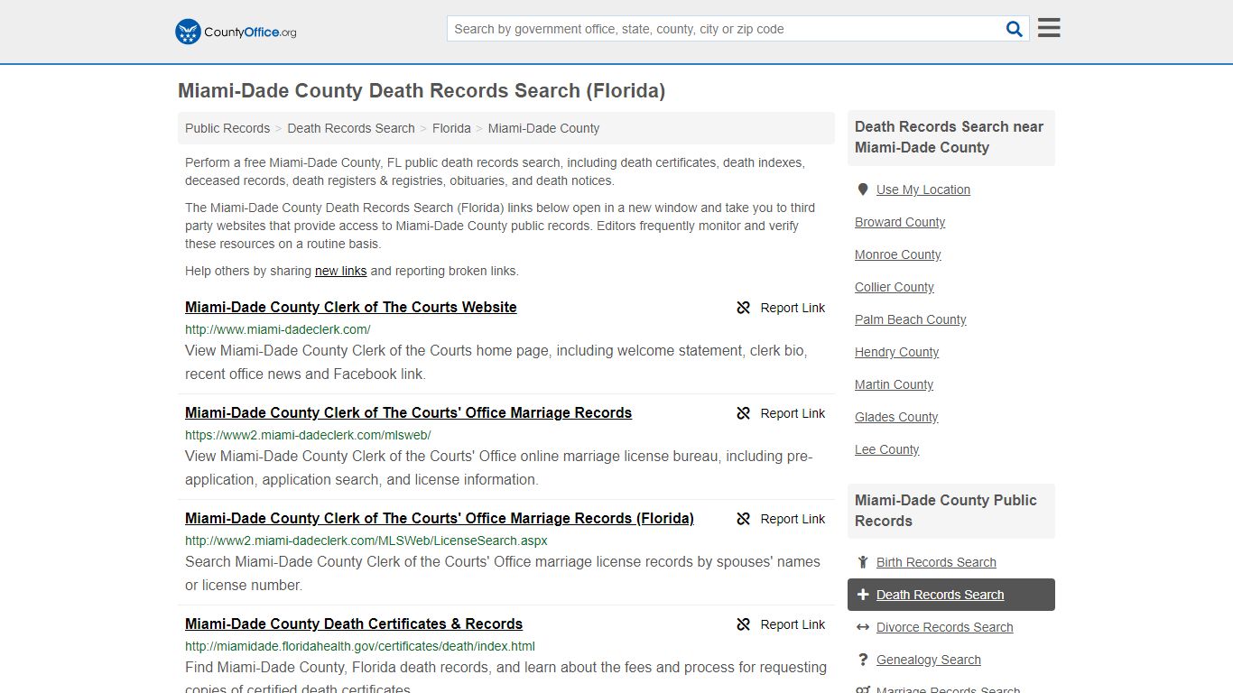 Death Records Search - Miami-Dade County, FL (Death ...