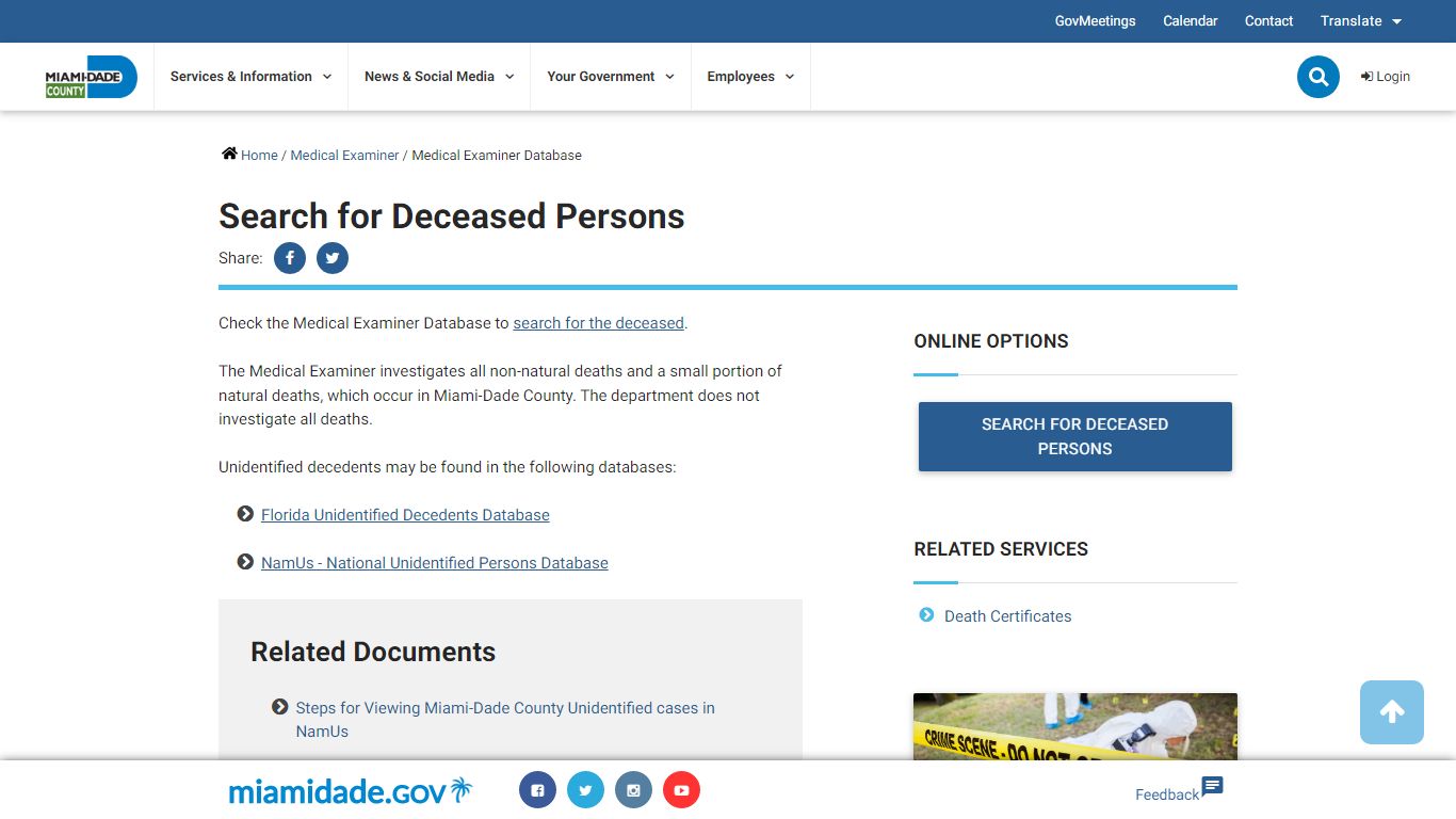 Medical Examiner Database - Miami-Dade County